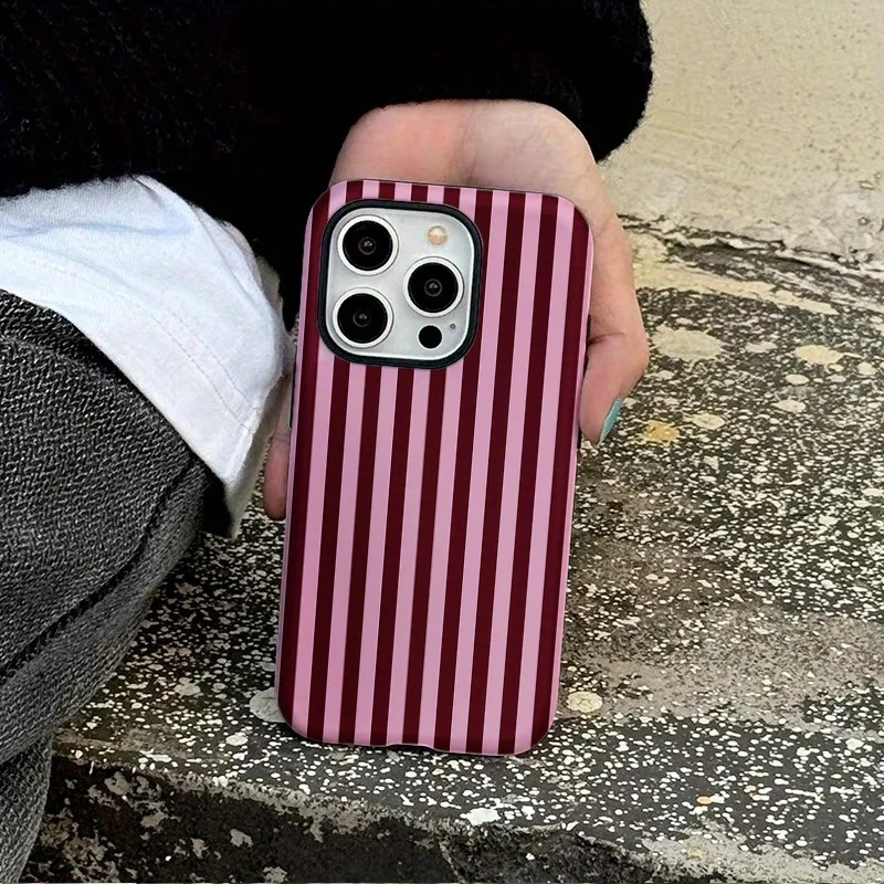 Fashion Pink Black Stripe Phone Case for iPhone 17 16 15 14 13 12 11 X XS XR 7 8 Air Pro Max Plus Luxury Double-layer Back Cover - náhled 6