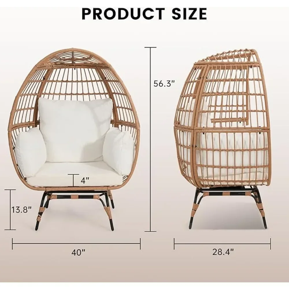 360 Swivel Rattan Egg Chair for Adult, Outdoor Patio Rattan Egg Chair with overstuffed Cushions, Natural Rattan with Cushion