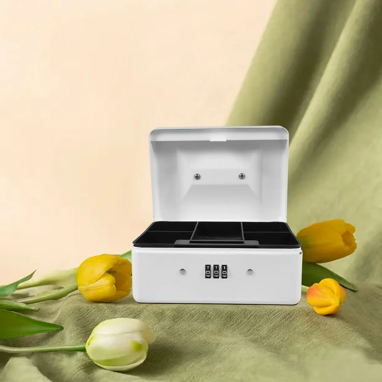 Small Safe Box for Money Combination Lock Portable Lockable Metal Cash Organizer Removable Tray Storage Box Security Organizer