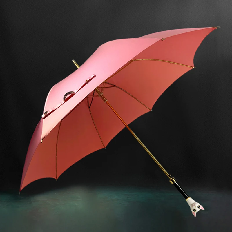 Creative Cat Head Folding Umbrella Women Cute Pink Long Handle Sunny Umbrella Girls Mini Rain Umbrellas Portable Car Umbrellas