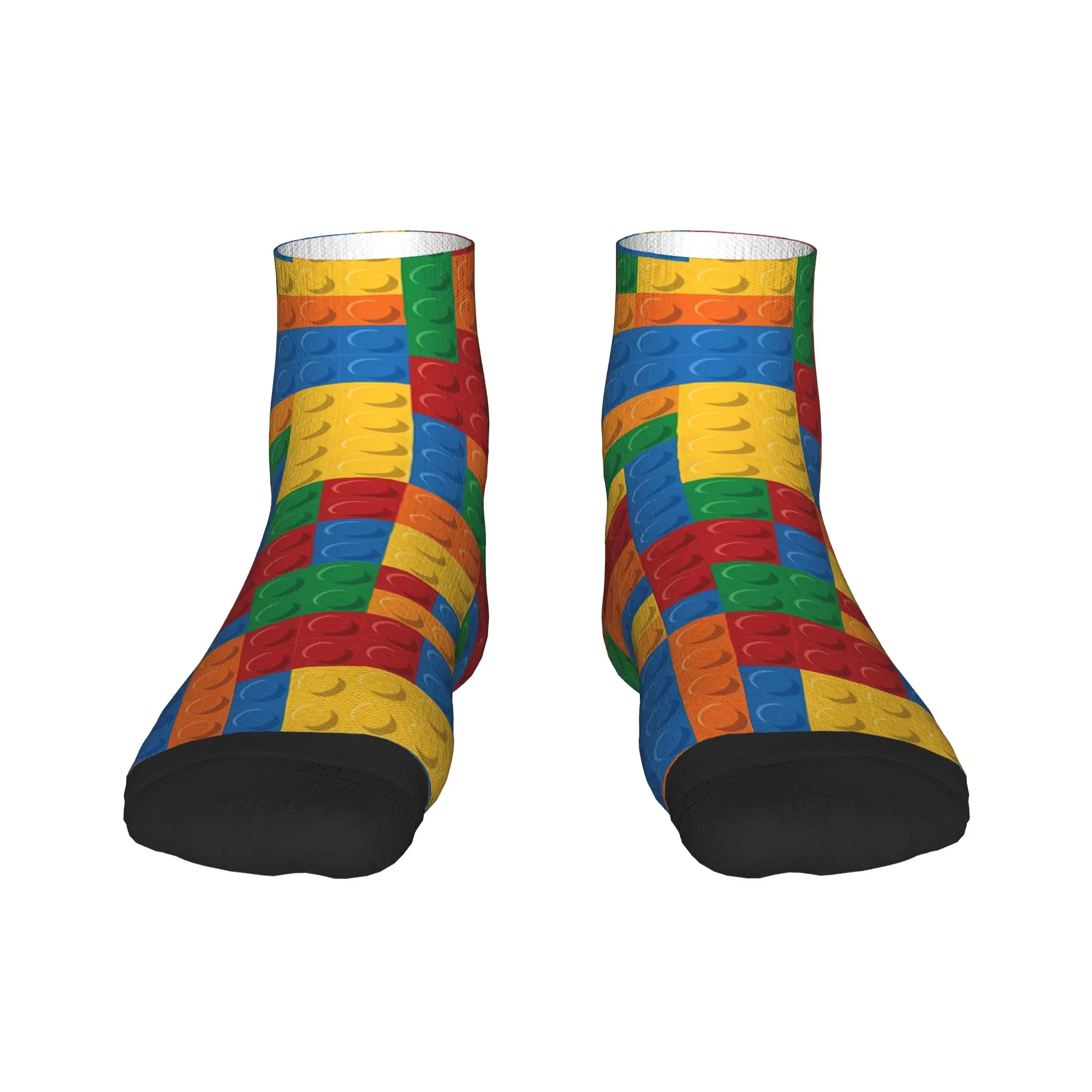 Vintage Primary Color Building Blocks Pattern Casual Socks Men Leisure Quality Soft Ankle Socks Spring Outdoor Anti Slip Sock