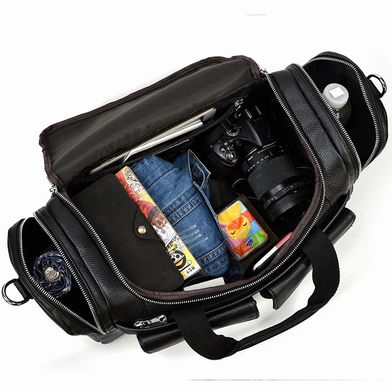 Soft Cowhide Leather Handbag Travel Duffle Overnight Tote Large Capacity Luggage Bag For Men Women Travel Shoulder Bag