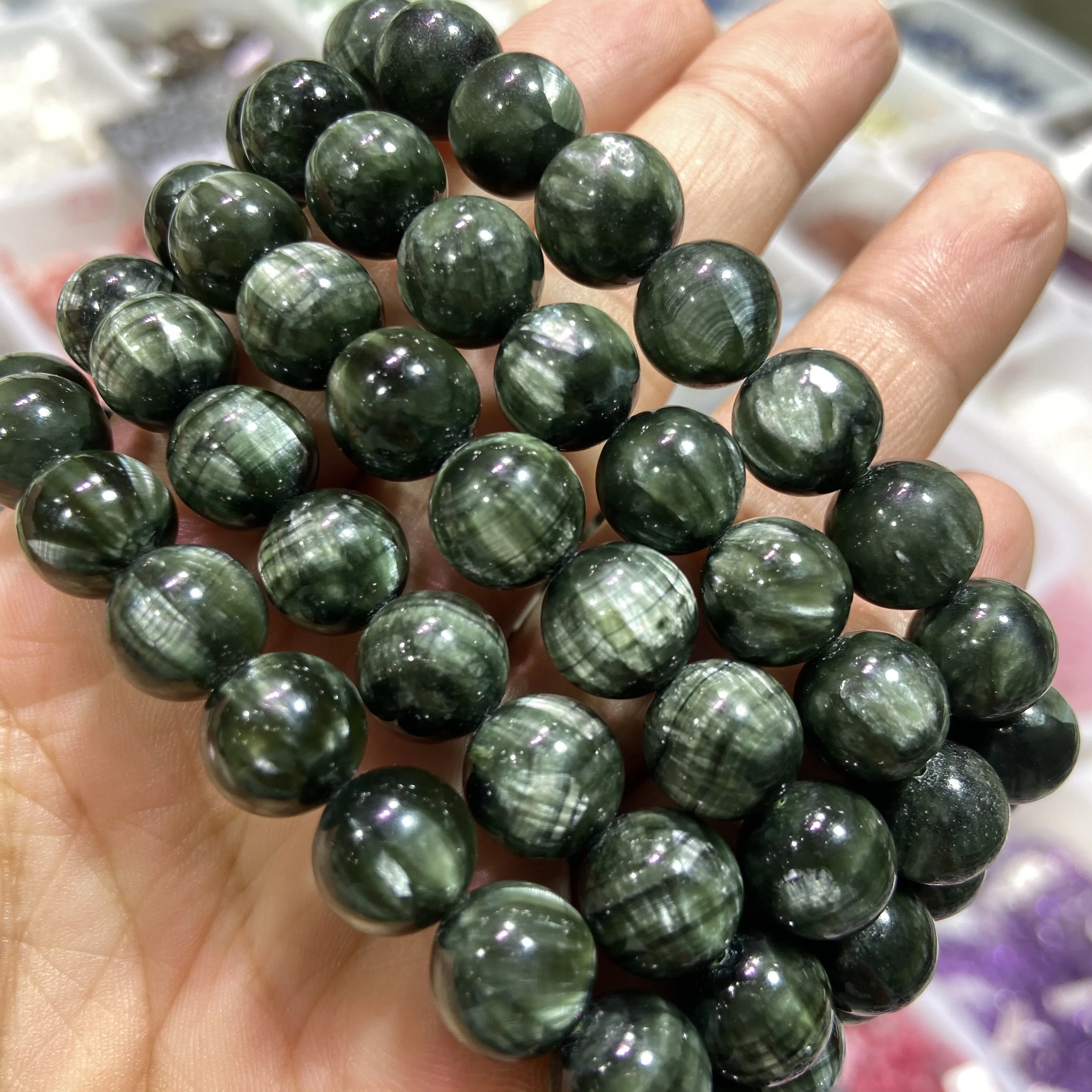 

1 Pc Fengbaowu Natural Seraphinite Bracelet 10MM Round Beads Reiki Healing Stone Fashion Jewelry Gift For Women Men