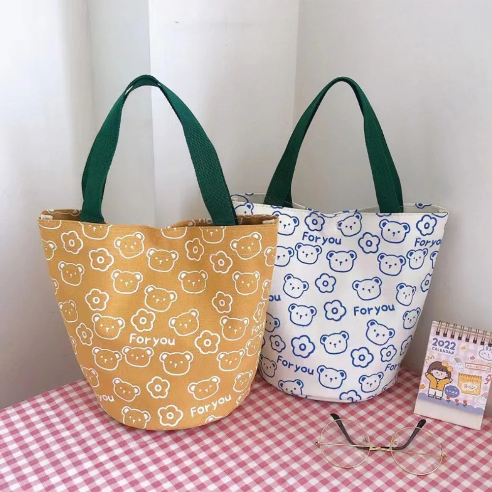 Borsa Tote in tela per cartoni animati per donna borsa per il pranzo alla pesca con Mini borse da Picnic Casual di grande capacità