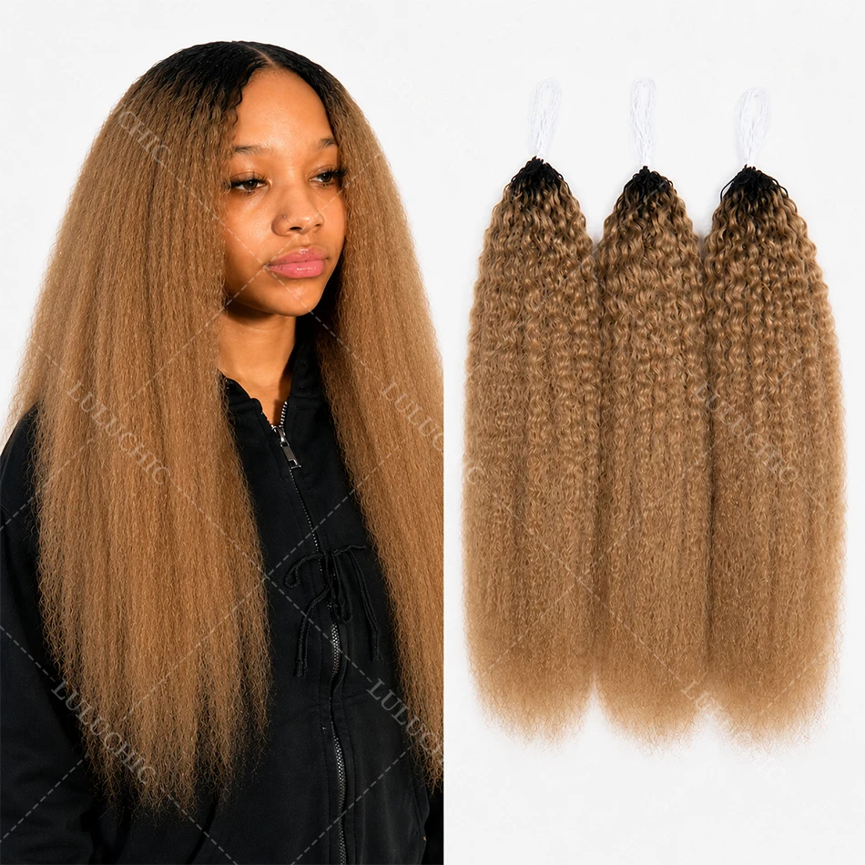 Honey Blonde Brazilian Afro Kinky Curly Pre-Separated Crochet Human Hair Extensions 100% Human Hair With Invisible String Small Spirals Curly Crochet Extensions Jerry Curly Comfortable Wearable Feather Crochet Human Hair for Boho Braiding Looks