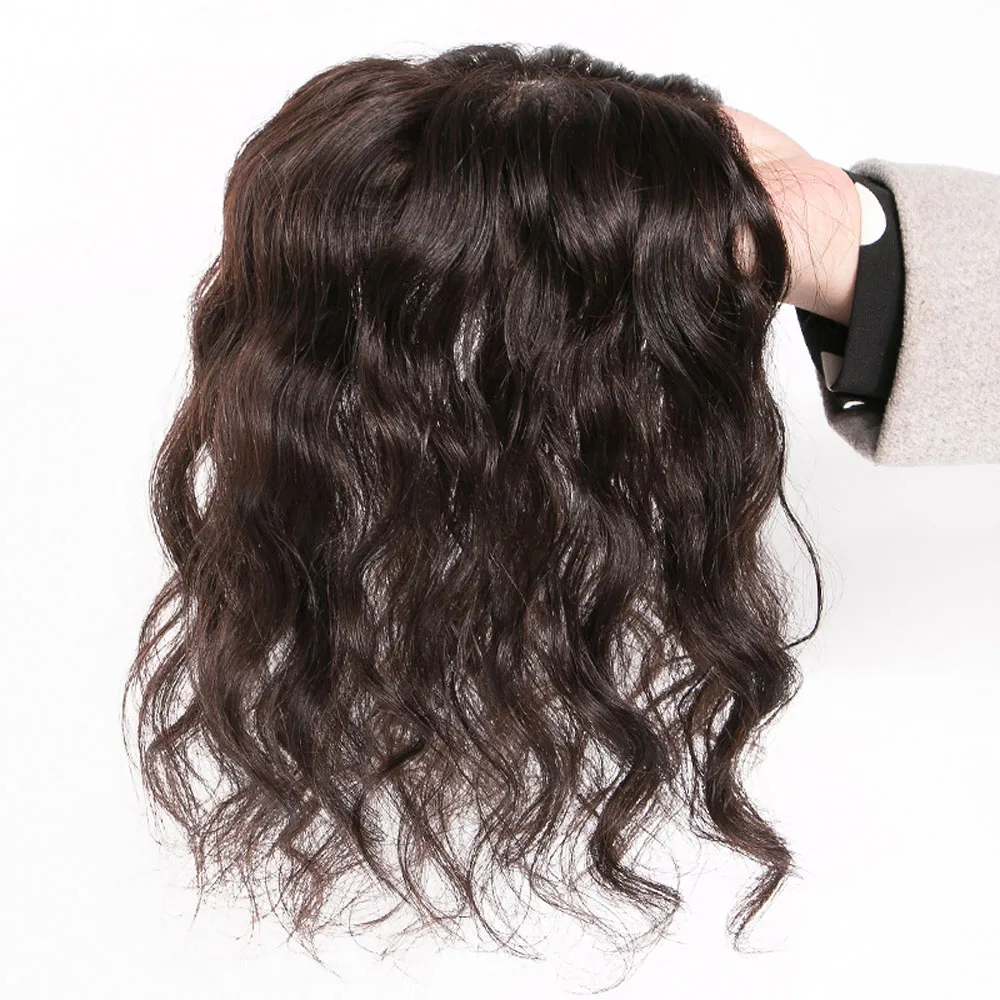 Silk Base Human Hair Topper Water Wave Virgin European Hair Soft Breathable Silk Top Natural Wave Hair Piece With Clips in