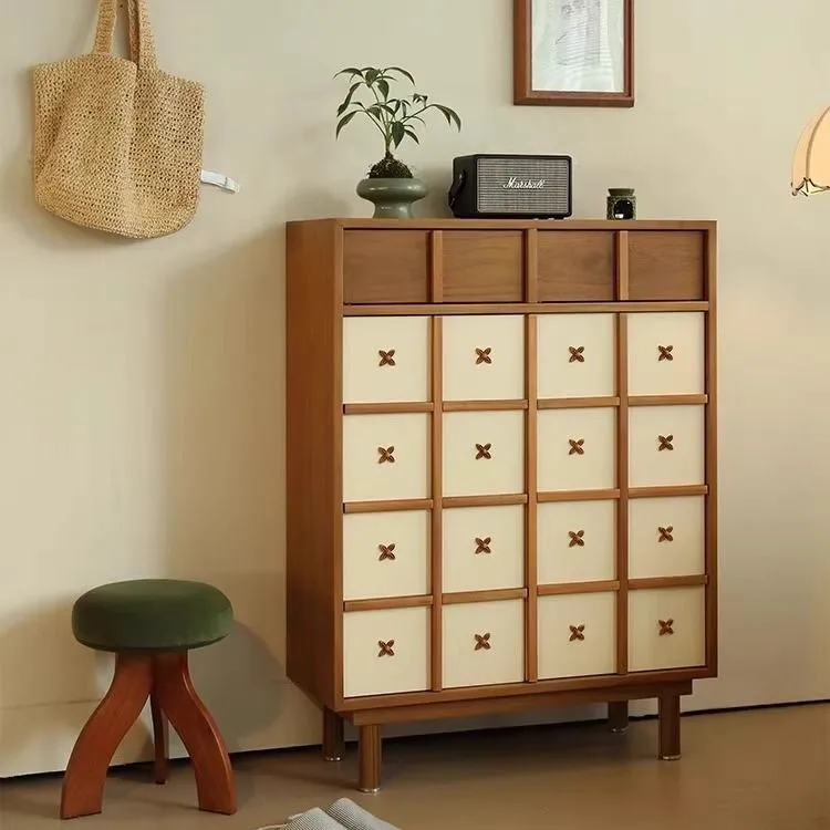 Scarpiera in legno massello con porta per uso domestico, armadio portaoggetti cinese retrò per ingresso