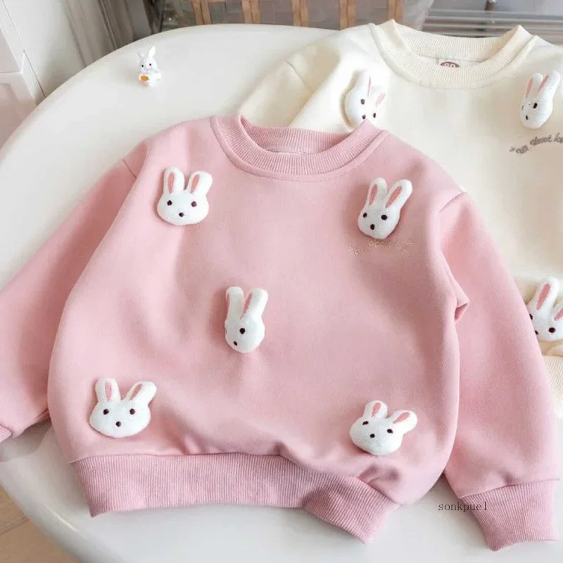 Koreanischen Stil kinder Kleidung Mädchen Sweatshirt Winter Neue Mode Kinder Cartoon 3D Kaninchen Sweatshirt Frühling Herbst Top