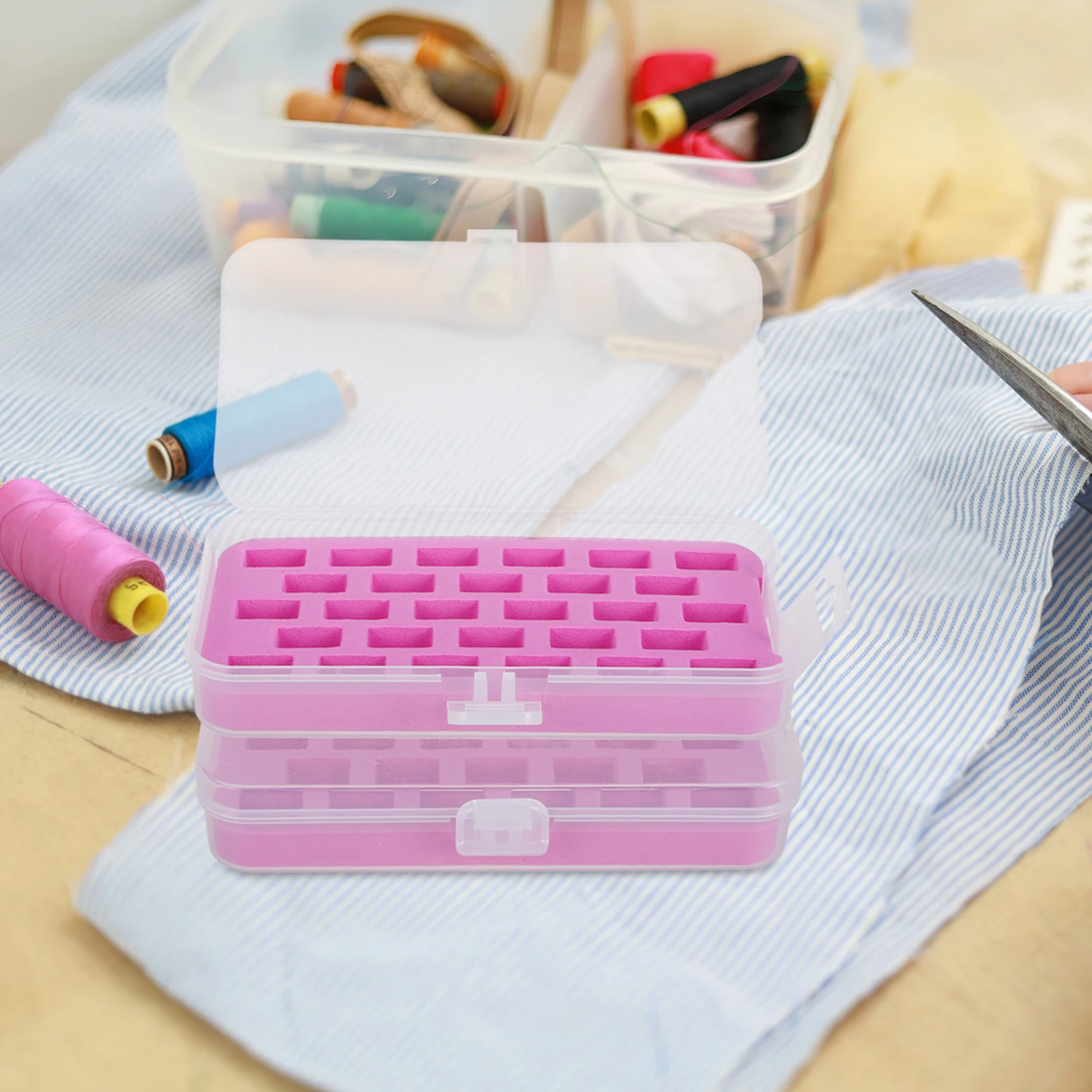 

2 Pcs Bobbin Storage Sewing Machine Storage Organizer Bobbin Holder Set 28 Compartments Plastic Thread Box