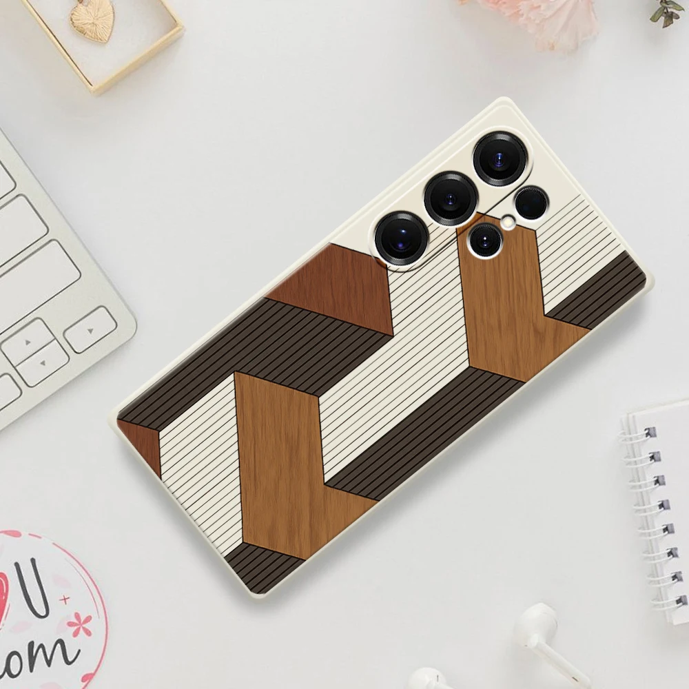 Geometrische Stil Holz Telefon Fällen Für Samsung Galaxy S25 S24 S23 S22 S21 S20 Ultra Plus S23 FE S21FE S20FE S10 Plus Zurück Abdeckung