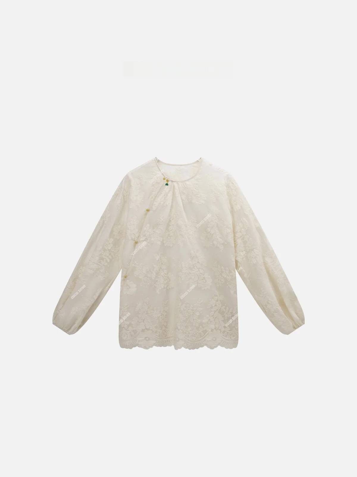 

New Chinese Sle awl Collar Embroidered Chiffon irt Early Spring Faionable Elegance Long Sve round Ne Top