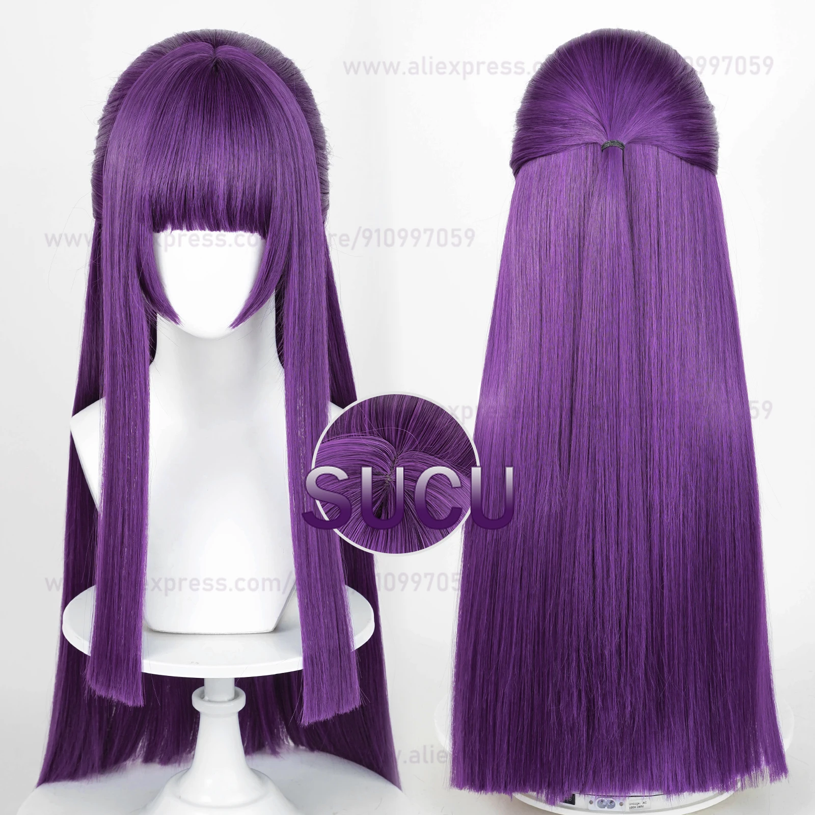 Parrucca Cosplay di felce Anime 80cm capelli lisci viola parrucche sintetiche resistenti al calore di Halloween + cappuccio per parrucca