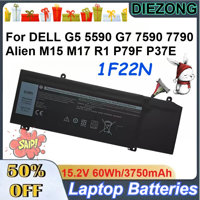 15.2V 60Wh/3750mAh 1F22N High Quality Laptop Battery for DELL G5 5590 G7 7590 7790 Alien M15 M17 R1 P79F P37E Batteries