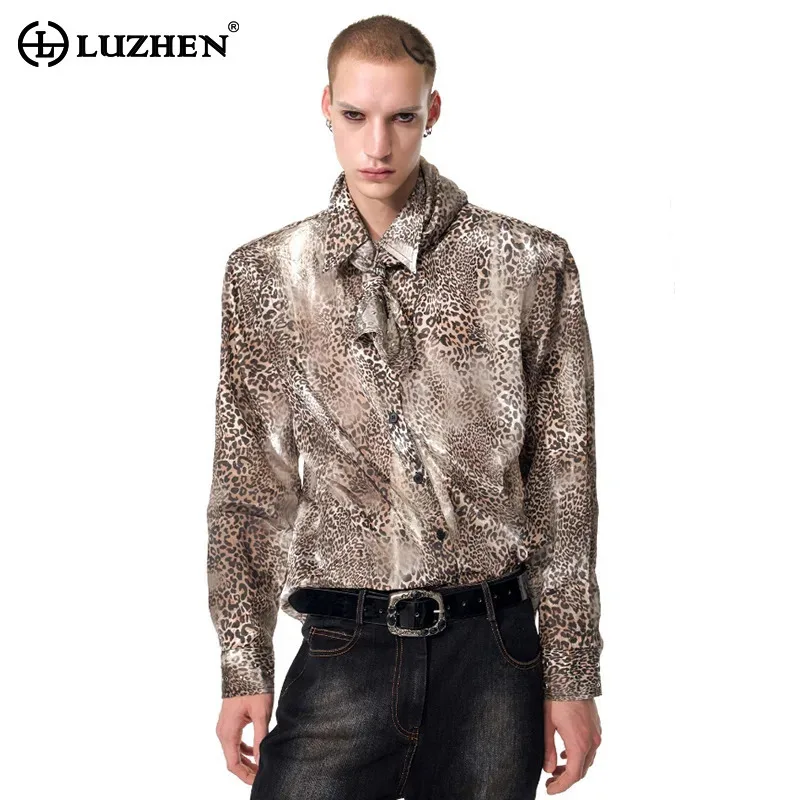 

LUZHEN модный оригинальный нишевый галстук с принтом, украшенный дизайн, рубашки с длинными леопардовыми рукавами, мужские роскошные элегантные красивые топы JY5811