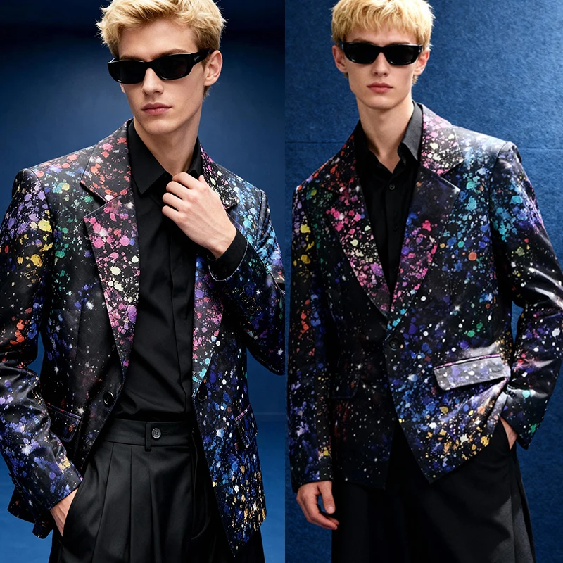 Men'S Ballroom Dance Jackets Colorful Adults Jazz Dance Festival Coat Male Hip Hop Dance Jacket Bar DJ Stage Rave Wear XS10750