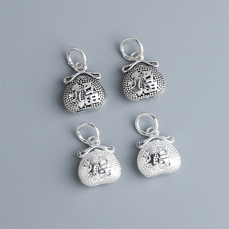 

1pc 925 Sterling Silver Mystery Lucky Bag Circle Charms 12x10mm Women Men Jewelry Silver Blessing Pendants DIY Jewelry Findings