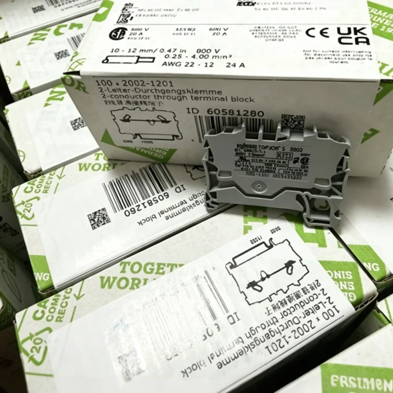 2002‑1201 2002‑1204 2002‑1207 DIN Rail Terminal Block 2‑Conductor Feed‑through & PE Protective Earth Ground Terminal