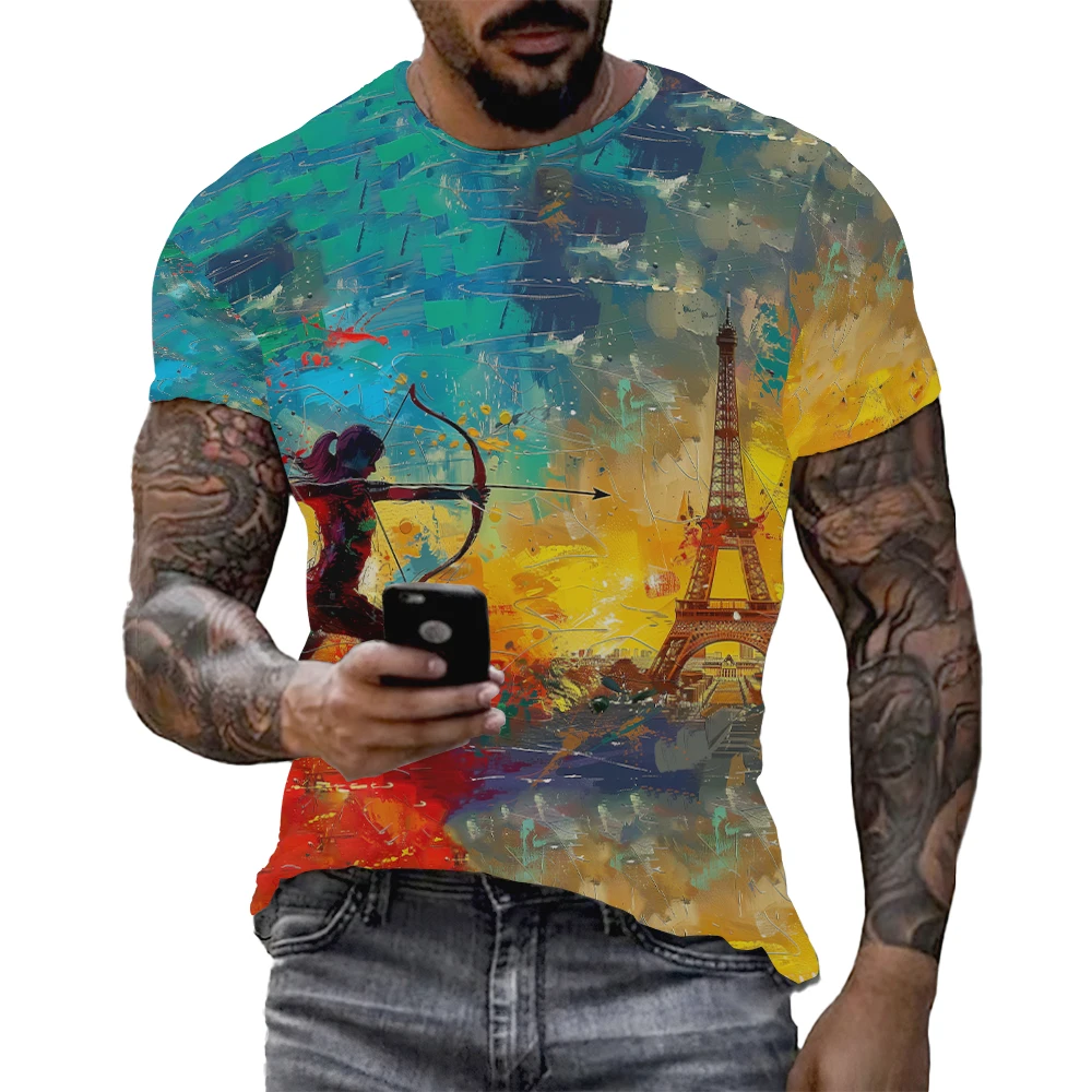 Archer Archery 3D Printed T-shirt Men Cosplay Paris Eiffel Tower Archery Team Tee Unisex Sport Lovers Casual Oversized Kids Tops