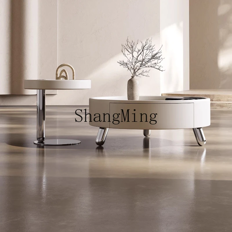 

SM new light luxury round coffee table combination modern cream wind small apartment living room coffee table