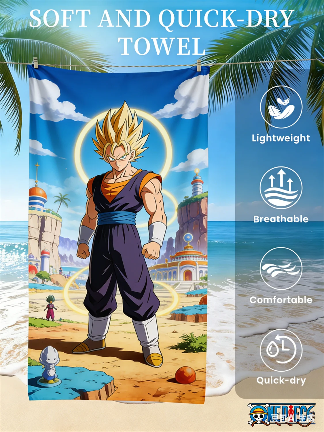 Dragon Ball Strandtuch, Anime-Fan-Favorit Vegeta Super Saiyan Blue Print Schnelltrocknendes Handtuch für Strand, Pool und Anime-Enthusiasten
