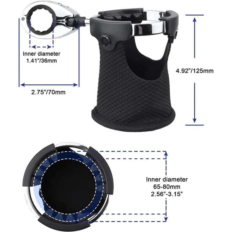 Motorcycle Cup Holder Cup Holder With 360°Swivel Ball-Mount For Bike/ATV//Kayak/Canoe/Walker