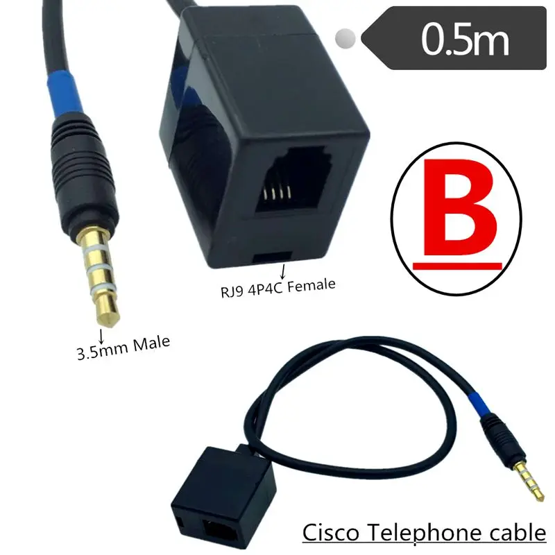 50cm RJ9 to DC3.5mm Audio Cable 3.5mm TRRS Male to RJ9 4P4C Female Adapter Cable, Suitable For Cisco Phone Wiring 0.5m