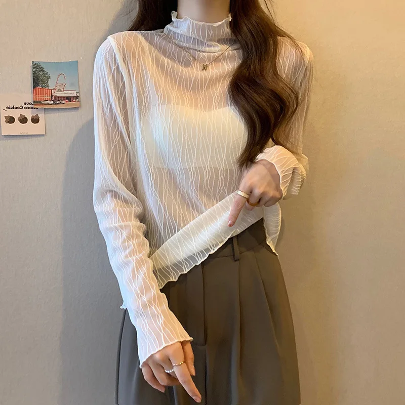 Western Half High Collar Bottom Women's Autumn Winter New Style Sweater With Slim Fitting Lace Top Thin And Slightly