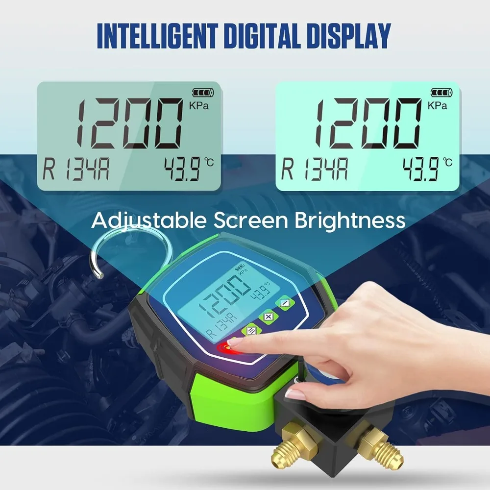 

Цифровой набор манометров для систем ОВКВ с функцией обнаружения утечек для R410A, R134A и 90 других хладагентов