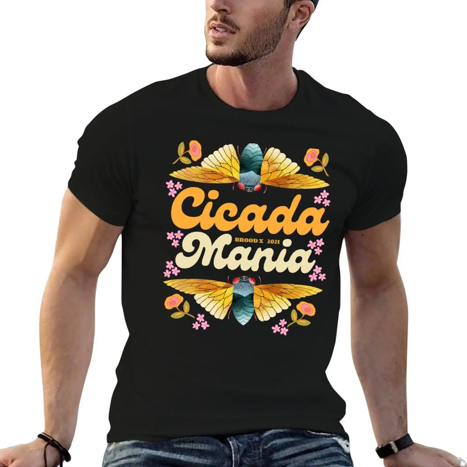Cicada Mania Brood X 2021 Floral Flower T-Shirt luxury designer quick drying T-shirt men