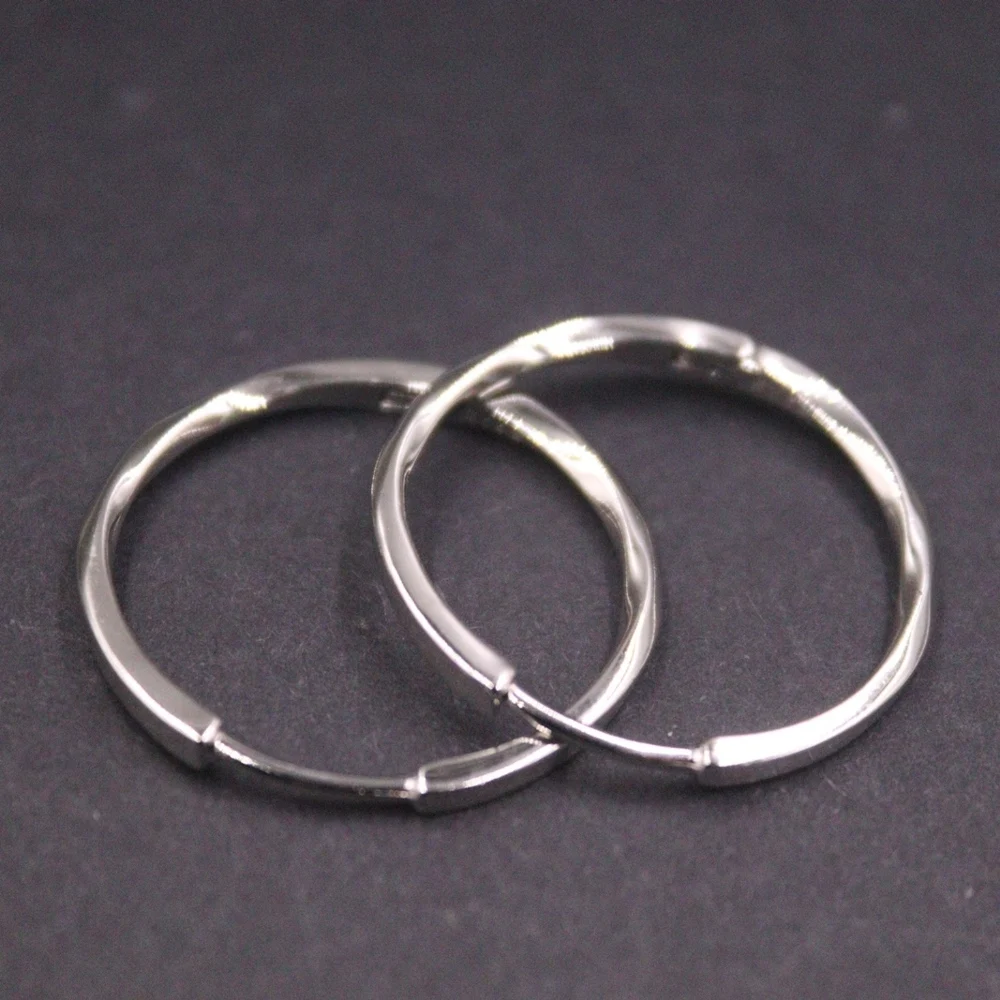 

Real Solid 925 Sterling Silver Hoop Men Women Gift Lucky 25mm Twist Smooth Earrings