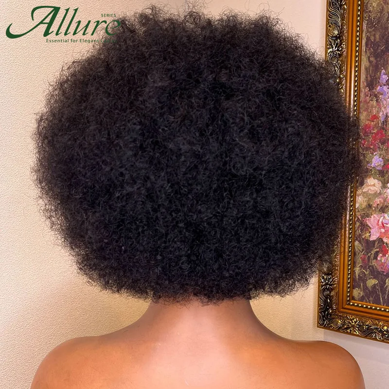 Peluca Afro para mujeres negras, cabello humano malayo Remy, rizo esponjoso, 180 de densidad, Color marrón Natural, envío gratis, Allure