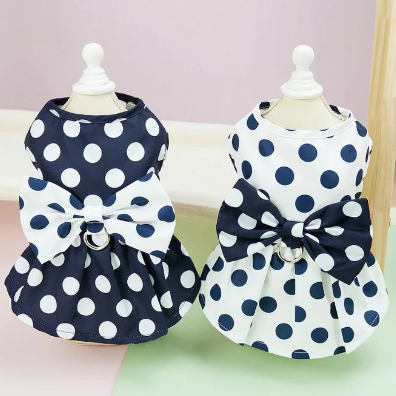 Summer Bow Knot Dog Dress Soft Dog Clothes Fashion Puppy Princess Skirt Dot Print Cat Dress Pet Costumes Chihuahua Dog Clothes