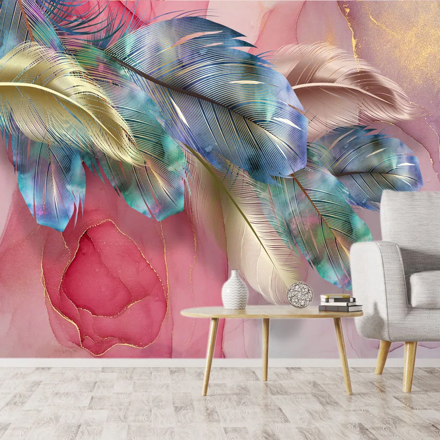 

Removable Peel and Stick Wallpaper Accept for Bedroom Walls Feather Marble Design Modern Contact Wall Papers Home Decor Panels