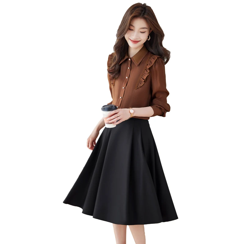 Lenshin Fashion Office Turn-down Collar Shirt for Women Blouse Elegant Tops Long Sleeve Office Lady Work Wear