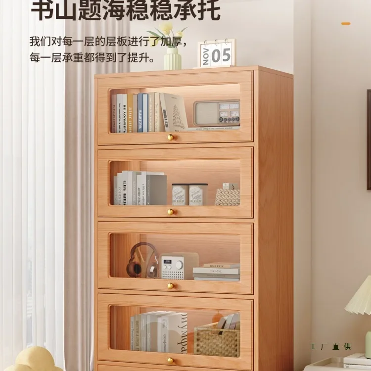 Solid wood bay window cabinet, balcony storage, flip-top glass door and window sill storage cabinet for home use
