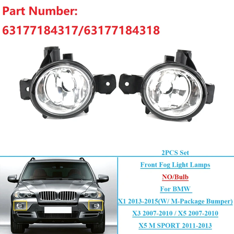 ชุดไฟตัดหมอกหน้ารถ2ชิ้นโคมไฟรถยนต์ไม่มี/หลอดไฟตัดหมอกเหมาะสำหรับรถ BMW X1 X3 X5 E70 2007-2010 63177184317 63177184318