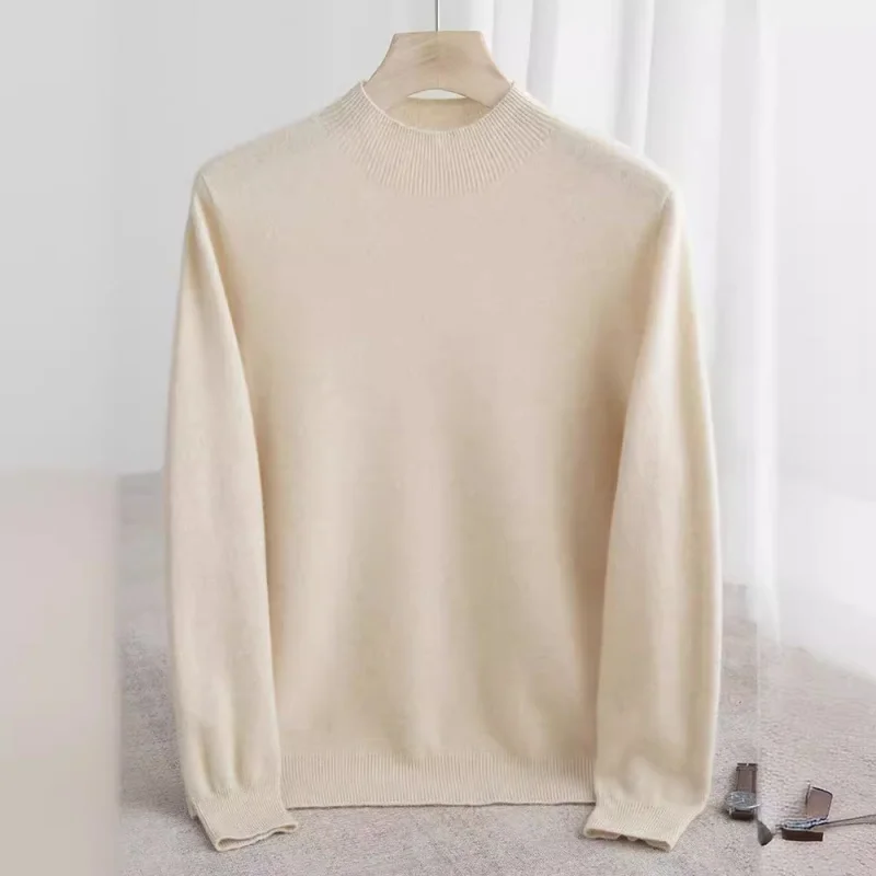 Autumn and Winter New% Wool Sweater Men's Half-High Collar Pullover Sweater Loose-Fitting Oversized Sweater Front Line