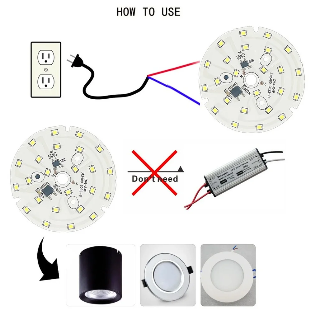 Chip LED para luz descendente, 3W, 5W, 7W, 9W, 12W, 15W, 18W, SMD 2835, cuentas de luz redonda AC 220V-240V