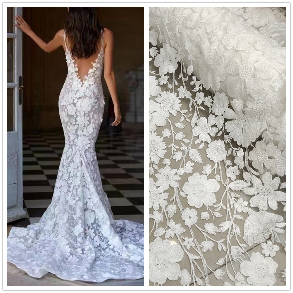 

Новейшая кружевная ткань шириной 130 см, молочно-белого цвета, хлопковая ткань с вышивкой, высокое качество, 91 см, 1 ярд