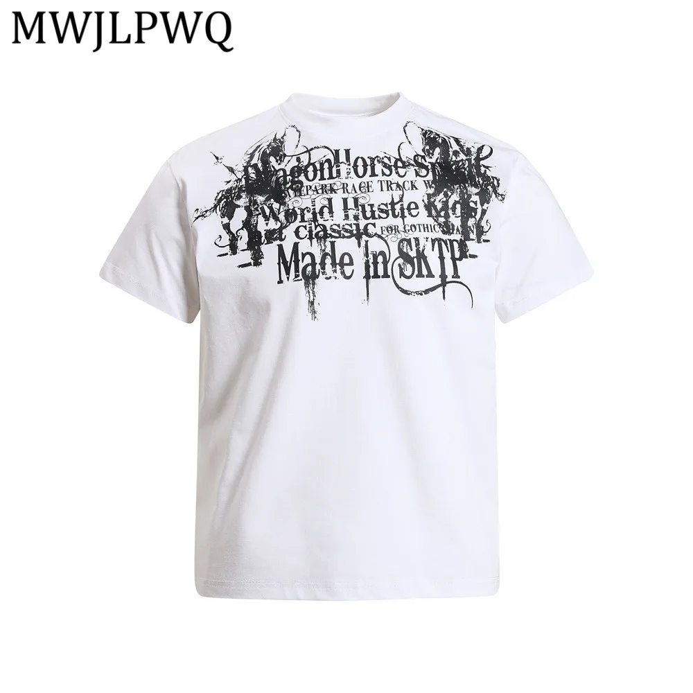 

MWJLPWQ Letter Graffiti Print Loose Casual Men T-Shirt Summer Hip-Hop Street Style Ins Trendy Round Neck Short-Sleeve Tops 16250