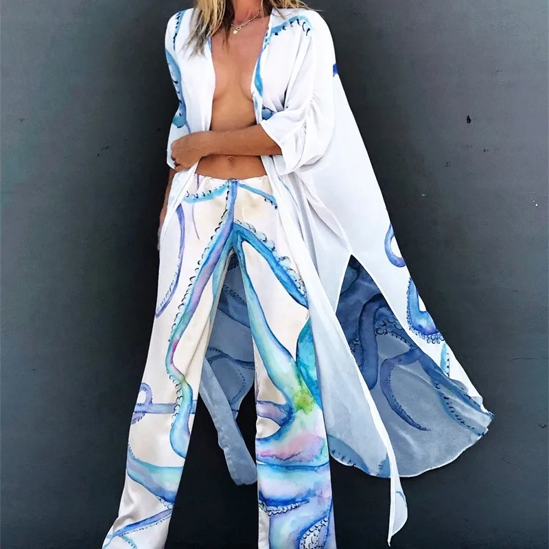 セクシーな夏の女性の印刷ビーチブラウス水泳カバーアップ女性ビーチトップスビーチ水着ビキニカバーアップ衣装ビーチウェア