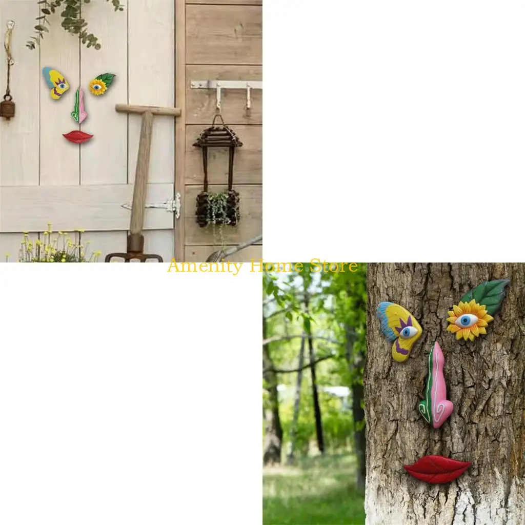 

F26C Funny Butterfly Tree Face Ornament Decor Tree for Home and Outdoor Use