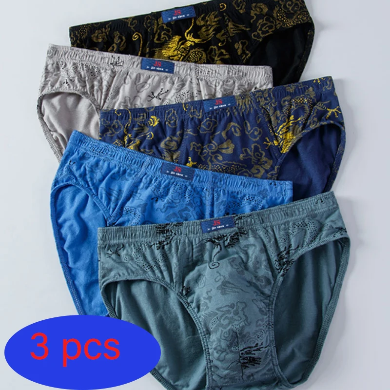 

3 шт./лот, мужские трусы из 100% хлопка с принтом, нижнее белье, свободное нижнее белье больших размеров, влагопоглощающие дышащие трусы, трусики