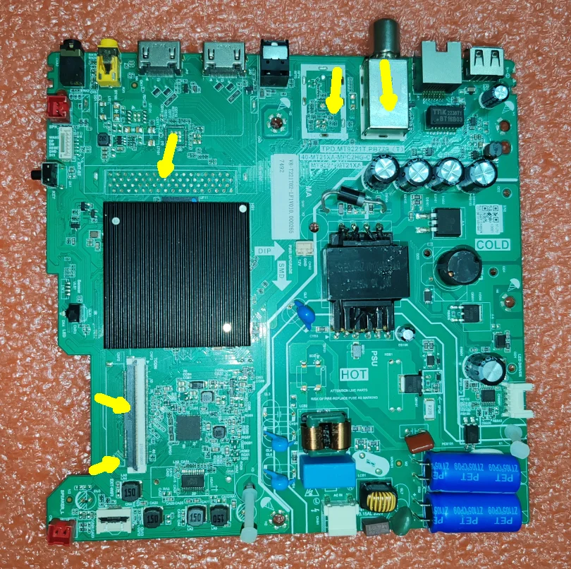 TPD.MT9221T.PB779(T)     MT9221 MT21XA  Three in one TV motherboard, physical photo, confirm interface position, 2 types