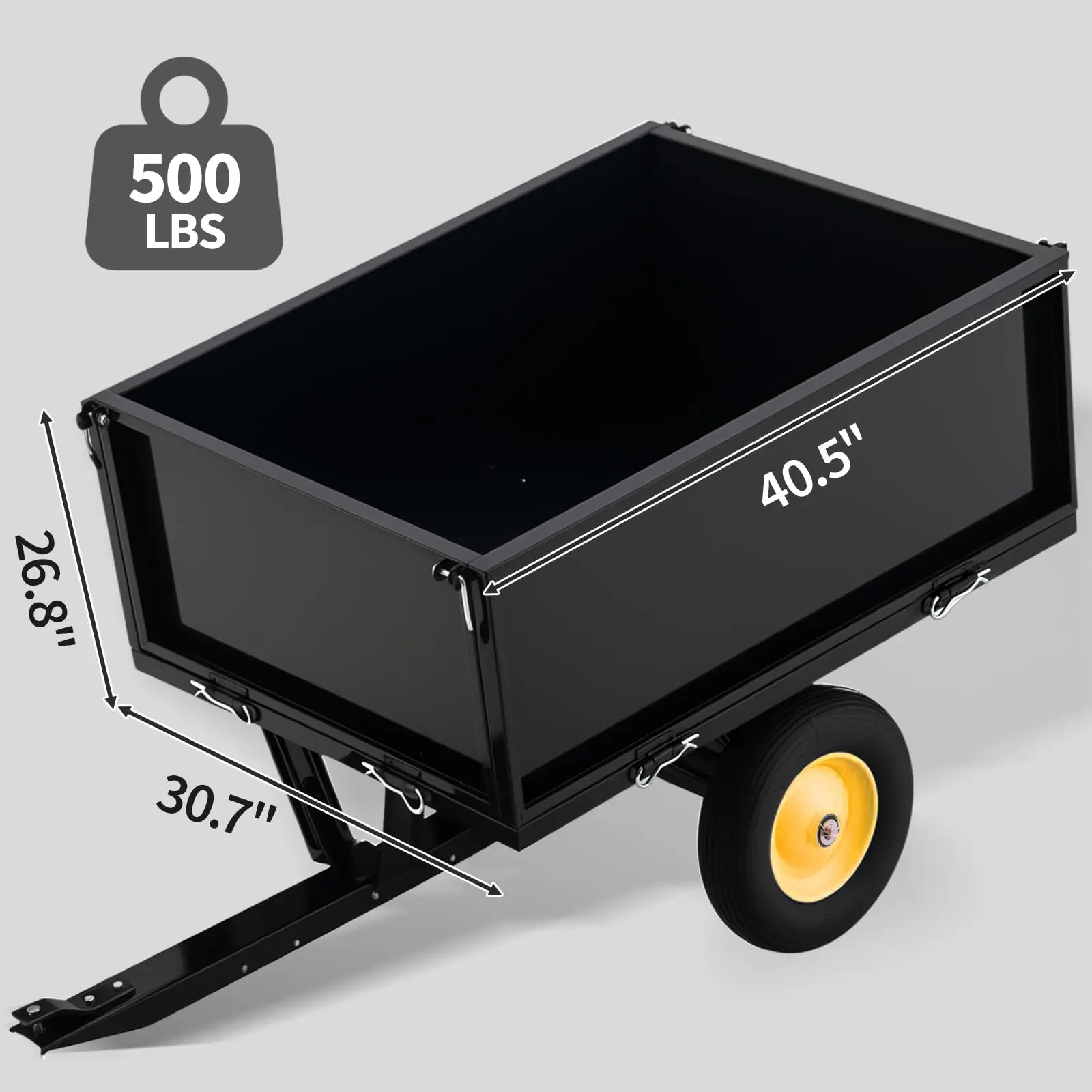 500LB Tow Behind ATV Trailer, 10 Cu Ft Steel Dump Cart, Removable Tailgate, 16in Tires For Lawn Tractor Garden Utility Trailer