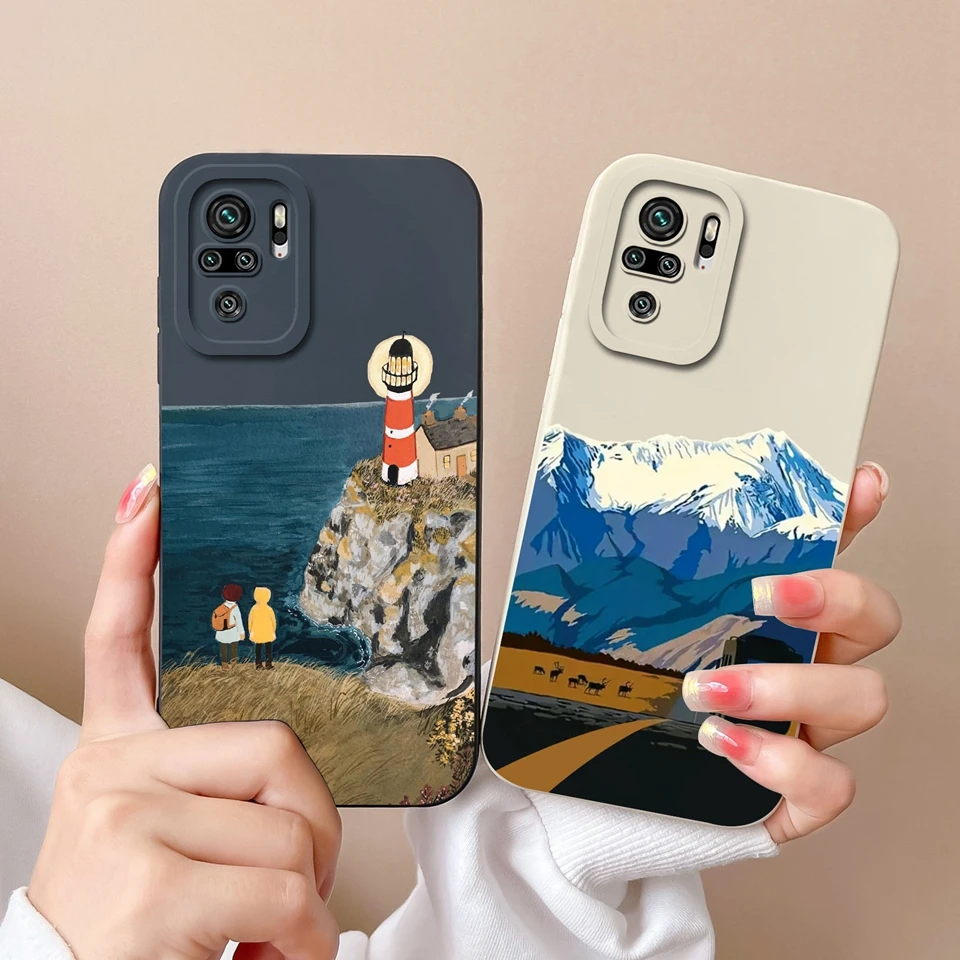 Capa para xiaomi redmi note 10 10t 10s 4g 5g bela flor silicone líquido protetor para redmi note 10 10 t 10 s coque pára-choques