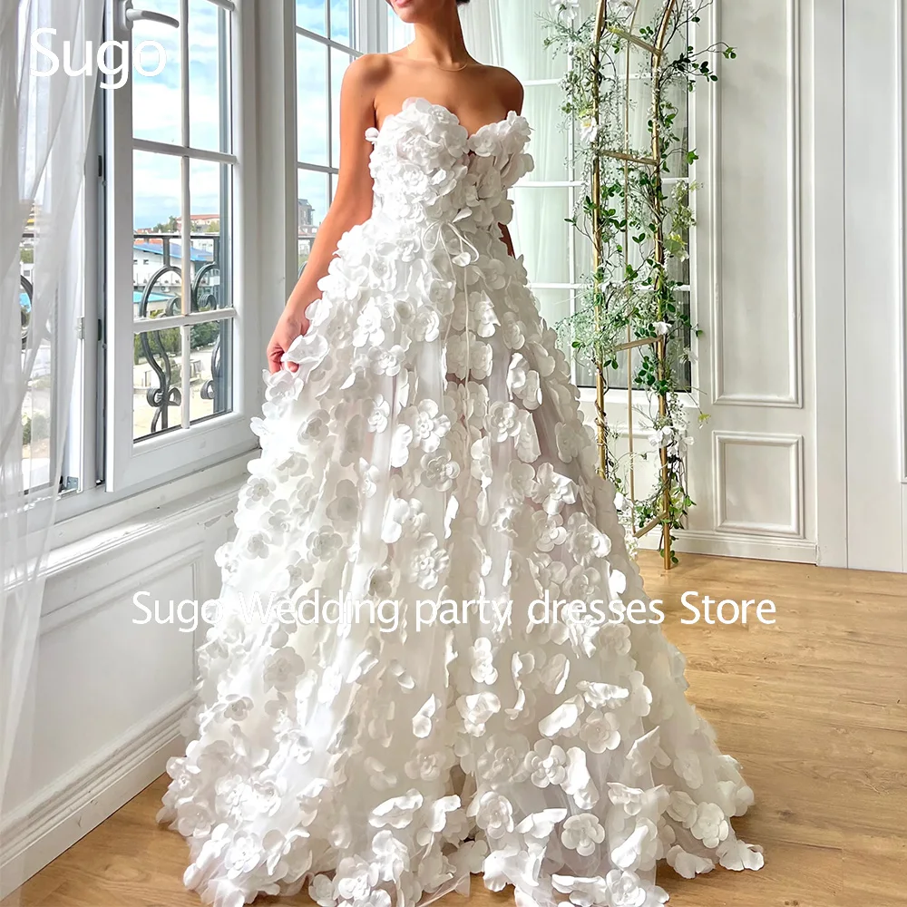 

Customized 3D Flowers Elegant Long Wedding Dresses Sweetheart Floor-Length Brides Dress Women Vestidos De Novias Gowns 2026