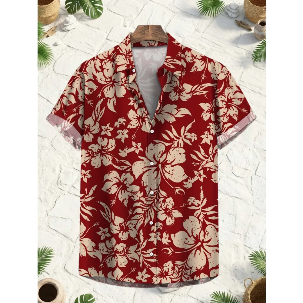 Ice Silk Light Moderate Short Aloha Shirt Retro Grunge Tropical Flower Digital Print Quick Dry Summer Blouse