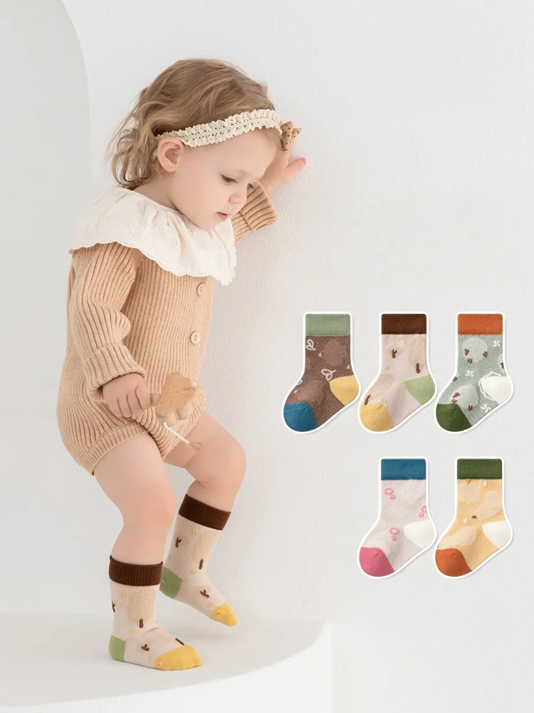 

Осенне-зимние детские носки, хлопковые милые носки до середины икры с принтом для детей 0-8 лет, детские носки унисекс