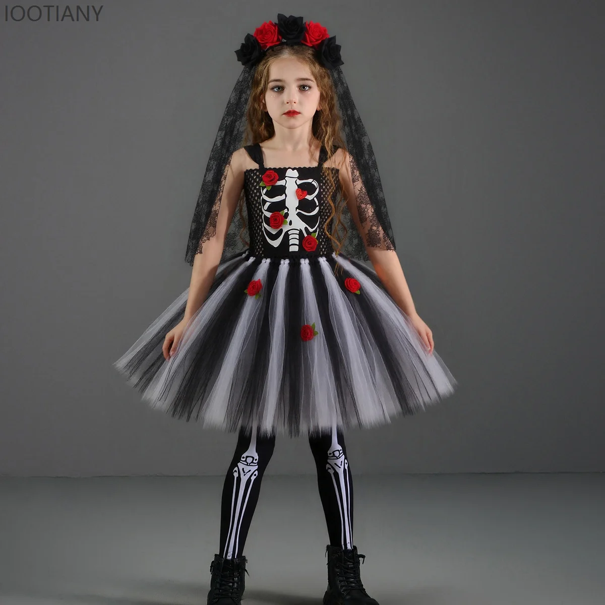 

Girls Horror Skeleton Halloween Zombie Bride Ballet Dress Day Of The Dead Rose Bone Ghost Party Cosplay Performance Costume 2025